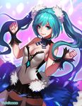  7th_dragon_(series) 7th_dragon_2020 aqua_eyes aqua_hair hatsune_miku long_hair looking_at_viewer sanpuu_shiromizu skirt smile solo thighhighs twintails very_long_hair vocaloid 