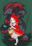  alpacapala ambiguous_gender basket black_fur blonde_hair blue_eyes bow clothing dress duo female fur grey_fur hair human little_red_riding_hood little_red_riding_hood_(copyright) looking_at_viewer mammal nintendo orange_eyes pok&eacute;mon red_hair smile teeth tuft video_games young zoroark 