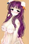  absurdres amii bad_id bad_pixiv_id blush breast_hold breasts cleavage hair_bun heavy_breathing highres large_breasts lingerie long_hair looking_at_viewer negligee panties patchouli_knowledge purple_eyes purple_hair see-through sketch solo touhou underwear 