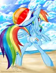 areola beach beach_ball berndem-bones bipedal blue_fur breasts clothing cloud cutie_mark equine friendship_is_magic fur hair horse looking_back mammal multicolored_hair my_little_pony nipples nude open_mouth outside pony pussy rainbow_dash_(mlp) rainbow_hair seaside small_breasts smile teeth wings 