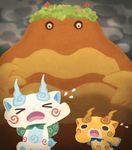  abbreviated_karakusa brothers chuno closed_eyes daidarabocchi_(youkai_watch) furoshiki komajirou komasan no_humans no_mouth open_mouth running siblings sweat youkai youkai_watch 