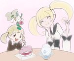  alpacapala blonde_hair blush brown_eyes cute eating eyes_closed floette flower food group hair human ice_cream mammal nintendo plant pok&eacute;mon slurpuff table vanillite video_games young 