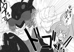  ayakashiya crossover cure_march greyscale kamen_rider kamen_rider_ooo_(series) midorikawa_nao monochrome precure punching smile_precure! translation_request uva 