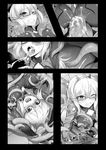  ass blush bodysuit breasts covered_nipples cum glasses greyscale highres large_breasts long_hair m-da_s-tarou monochrome open_mouth original rape skin_tight solo tears tentacles 