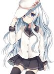  blue_eyes hat hibiki_(kantai_collection) ichinose_(sorario) kantai_collection long_hair school_uniform serafuku silver_hair skirt solo verniy_(kantai_collection) 