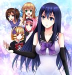  aibi12634761 blonde_hair blue_eyes blue_hair bow breasts bridal_gauntlets brown_hair drill_hair gokukoku_no_brynhildr green_eyes hair_ornament hairband hairclip kazumi_schlierenzauer kuroha_neko large_breasts long_hair maid_headdress multiple_girls pink_hair purple_bow purple_eyes red_bow red_eyes side_ponytail smile tachibana_kana takatori_kotori twin_drills wakabayashi_hatsuna 