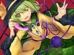  efe floral_print green_eyes green_hair hat hat_ribbon heart heart_of_string jacket komeiji_koishi long_sleeves looking_at_viewer md5_mismatch open_clothes open_jacket phone ribbon shirt skirt smile solo third_eye touhou wide_sleeves 