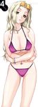  absurdres ass_visible_through_thighs bikini blonde_hair bracelet breasts crossed_arms eyewear_on_head freckles happoubi_jin highres huge_breasts jewelry long_hair navel necklace resort_boin shinjou_kanae solo sunglasses swimsuit underboob yellow_eyes 