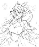  breasts bug butterfly butterfly_eyepatch character_request cleavage cloud_kingdom dress eyepatch greyscale insect large_breasts long_hair monochrome original pas_(paxiti) sketch solo tears 