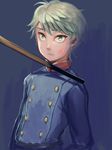  aldnoah.zero bad_id bad_pixiv_id bruise cane double-breasted green_eyes injury male_focus military military_uniform miso_katsu silver_hair slaine_troyard solo uniform 