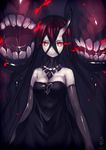  bad_id bad_pixiv_id battleship_water_oni black_hair capriccio dress elbow_gloves gloves glowing glowing_eyes horn kantai_collection long_hair looking_at_viewer monster open_mouth pale_skin parted_lips red_eyes saliva shinkaisei-kan solo strapless strapless_dress 