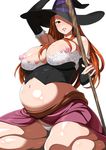  1girl blush bra breasts bukkake cum dragon&#039;s_crown dragon's_crown female gradient gradient_background hat hat_over_one_eye highres kneeling large_breasts long_hair looking_at_viewer midriff monster nipples open_clothes open_mouth open_skirt panties plump pregnant shin&#039;ya_(shin&#039;yanchi) shin'ya_(shin'yanchi) shiny shiny_skin simple_background skirt solo sorceress_(dragon&#039;s_crown) sorceress_(dragon's_crown) staff underwear vanillaware weapon white_panties witch_hat 