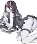  ass bad_id bad_pixiv_id battleship_hime black_dress black_hair dress horns kantai_collection long_hair oni_horns pale_skin red_eyes shinkaisei-kan short_dress simple_background solo thong xiaoshou_xiansheng 