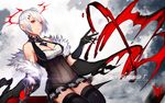  bad_id bad_pixiv_id bare_shoulders breasts gloves large_breasts light_smile pixiv_fantasia pixiv_fantasia_t red_eyes short_hair silver_hair solo thighhighs xiaoshou_xiansheng 