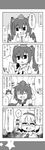  3girls 4koma :d ^_^ alice_margatroid bad_id bad_pixiv_id closed_eyes comic commentary_request flying_sweatdrops greyscale hair_ribbon hairband hand_behind_head hat highres himekaidou_hatate monochrome multiple_girls open_mouth ribbon shameimaru_aya short_hair smile sweat touhou translation_request twintails yuuki._(limit) |_| 