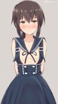  alternate_costume black_hair blush flat_chest fubuki_(kantai_collection) kanden_suki kantai_collection naked_suspenders ponytail school_uniform serafuku short_hair solo suspenders 