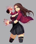  artist_name avengers avengers:_age_of_ultron black_legwear breasts brown_hair cleavage dated green_eyes highres jacket jewelry large_breasts long_hair magic nail_polish necklace puyon_(puyon) scarlet_witch solo thighhighs wanda_maximoff 