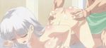  1boy 1girl ass blush breasts eyes_closed naruse_maria nude open_mouth shinmai_maou_no_testament stitched toujou_basara white_hair 