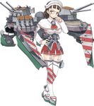  breasts brown_hair capelet detached_sleeves full_body glasses hat jiji kantai_collection large_breasts looking_at_viewer machinery necktie official_art pince-nez red_skirt roma_(kantai_collection) skirt solo striped striped_legwear thighhighs transparent_background white_legwear 