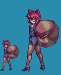  alternate_costume animal_ears black_legwear brown_hair chabo_(fuketsudan) formal futatsuiwa_mamizou glasses high_heels jacket leaf looking_at_viewer lowres men_in_black miniskirt office_lady pantyhose pencil_skirt pixel_art raccoon_ears raccoon_tail short_hair simple_background skirt skirt_suit solo suit sunglasses tail touhou urban_legend_in_limbo 