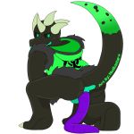  2018 alpha_channel anthro balls bottomless butt claws clothed clothing colored_feces digital_media_(artwork) dragon english_text feces fur hi_res hoodie horn jack_dragon_(character) kneeling looking_back male notkastar purple_feces raised_tail scat shiny solo text two_tone undead unusual_feces 