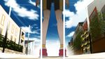  1girl animated animated_gif araragi_karen ass bike_shorts black_hair cameltoe from_below kneepits monogatari_(series) nisemonogatari optical_illusion pov_ass screencap split_depth_gif squatting tagme 