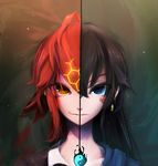  bad_id bad_pixiv_id bai_yemeng black_hair blue_eyes multiple_girls pixiv_fantasia pixiv_fantasia_t red_eyes red_hair split_image split_theme 