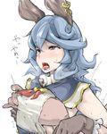  animal_ears blue_hair blush breasts brown_eyes brown_gloves bunny_ears covered_nipples earrings erune ferry_(granblue_fantasy) gloves grabbing grabbing_from_behind granblue_fantasy groping jewelry long_hair medium_breasts nipple_tweak open_mouth orgasm p_(tidoriashi) saliva simple_background solo_focus sweat tears teeth tongue tongue_out torogao white_background 