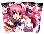  blue_eyes breasts cake cherry doily food fruit large_breasts long_hair looking_at_viewer open_mouth original pastry pink_hair shoes solo spoon strawberry thighhighs tomako tumbler_design white_legwear 