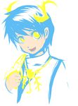  .hack//g.u. 1boy bad_deviantart_id bad_id banana blue_hair eating face flat_color food fruit holding holding_food holding_fruit horns jewelry la-blanc male_focus necklace sketch smile solo turtleneck yellow_eyes zelkova_(.hack//) 