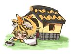  =_= akimegu_m animal_ears bowl chibi doghouse hair_ornament pet_bowl saliva sleeping solo toramaru_shou touhou 