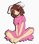  :3 animal_ears azzie_(az_man_studios) bad_id bad_pixiv_id bandaid bandaid_on_knee barefoot blush_stickers brown_hair bunny_ears butterfly_sitting carrot_necklace feet full_body inaba_tewi lowres red_eyes short_hair solo touhou 