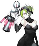  bad_id bad_pixiv_id bare_shoulders breasts cleavage earrings elbow_gloves gloves green_hair jewelry kimura_daisuke large_breasts original pale_skin red_eyes solo syringe 