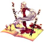  albino barefoot book chain dress elysion flower lafrenze long_hair red_eyes silver_hair solo sound_horizon spider_lily sunakumo very_long_hair 