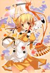  absurdres animal_ears blonde_hair bunny_ears cat chopsticks chun_(friendly_sky) food greenwood highres mikan_(greenwood) solo 