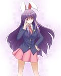  adjusting_eyewear animal_ears bad_id bad_pixiv_id bespectacled blazer bunny_ears glasses jacket long_hair mi_(no_hito) necktie purple_hair red_eyes reisen_udongein_inaba skirt solo touhou 