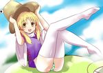  animal_print bad_id bad_pixiv_id blonde_hair chiha frog frog_panties frog_print hair_ribbon hat moriya_suwako open_mouth panties print_panties ribbon smile solo thighhighs touhou underwear yellow_eyes 