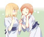  bad_id bad_pixiv_id blonde_hair blue_eyes blush closed_eyes food fukuji_mihoko multiple_girls popsicle robe saki sexually_suggestive takei_hisa tokumi_yuiko 