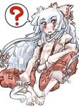  ? barefoot blush bow feet fujiwara_no_mokou hair_bow long_hair naui_kudan pants red_eyes sketch socks solo suspenders touhou white_hair 