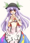  blush bra breast_padding caught esuurya food fruit hat hinanawi_tenshi lingerie long_hair navel peach solo touhou underwear 