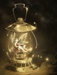  bad_id bad_pixiv_id barefoot blonde_hair brown_hair dress fairy in_container lamp lantern minigirl oboro_keisuke original solo wings 