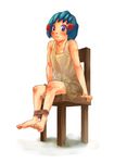  bad_id bad_pixiv_id barefoot blue_eyes blue_hair blush chair copyright_request feet flat_chest hands natsuki_(sunmanday) panties panties_around_ankles panty_pull solo underwear 