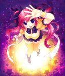  bad_id bad_pixiv_id bow hair_bow halloween looking_up mizuto_umi_(blue_monday) open_mouth orange_legwear original pink_hair purple_eyes skirt solo star thighhighs twintails wrist_cuffs 