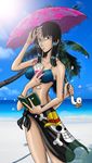  adjusting_hair arms_behind_back artist_request bangs beach bikini black_hair blue_bikini blue_sky blunt_bangs book bookmark breasts cleavage cocktail cocktail_umbrella cup day drink drinking drinking_straw extra_arms flag going_merry holding holding_book holding_cup holding_umbrella horizon large_breasts lens_flare long_hair looking_at_viewer nico_robin ocean one_piece open_book outdoors palm_tree petals sarong skinny sky standing straw_hats_jolly_roger sunlight swimsuit tree umbrella 