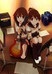  amplifier bad_id bad_pixiv_id bag brown_hair cosplay guitar highres hirasawa_ui hirasawa_yui hirobakar instrument k-on! kagamine_len kagamine_len_(cosplay) kagamine_rin kagamine_rin_(cosplay) multiple_girls school_uniform sheet_music siblings sisters speaker vocaloid 