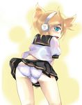  aqua_eyes ass bad_id bad_pixiv_id blonde_hair blush bulge comord crossdressing embarrassed headphones kagamine_len looking_back male_focus otoko_no_ko panties skirt solo tears underwear vocaloid white_panties 