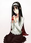  bad_id bad_pixiv_id black_hair blood blue_eyes cup drinking drinking_straw hairband long_hair multicolored_hair simple_background skirt sodeya_itsuki solo toono_akiha tsukihime white_background white_hairband 