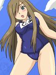  bad_id bad_pixiv_id blush breasts embarrassed hair_over_one_eye kuro_hopper large_breasts long_hair lowres oekaki one-piece_swimsuit open_mouth school_swimsuit swimsuit tales_of_(series) tales_of_the_abyss tear_grants 
