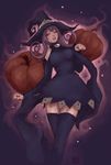  aura black_legwear blair breasts clenched_hands cowboy_shot curly_hair detached_sleeves hat jasmin_darnell large_breasts pumpkin purple_hair solo soul_eater thighhighs wide_sleeves witch_hat yellow_eyes 