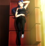  blue_hair feet grisaia_(series) grisaia_no_kajitsu grisaia_no_rakuen highres kusakabe_asako long_hair lying no_shoes solo stitched 